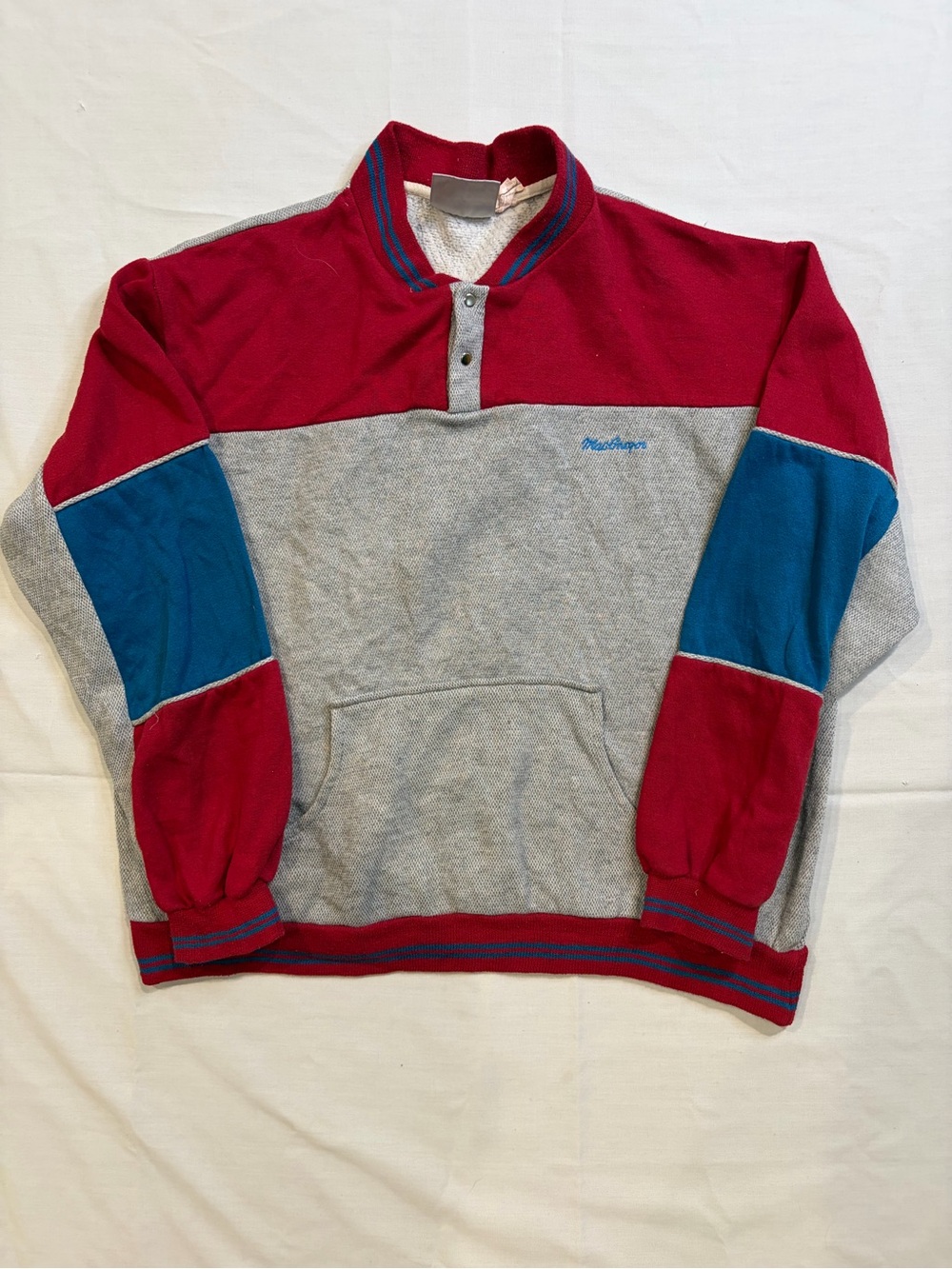 McGregor Red Pullover with Teal Stripes and Gray Lining